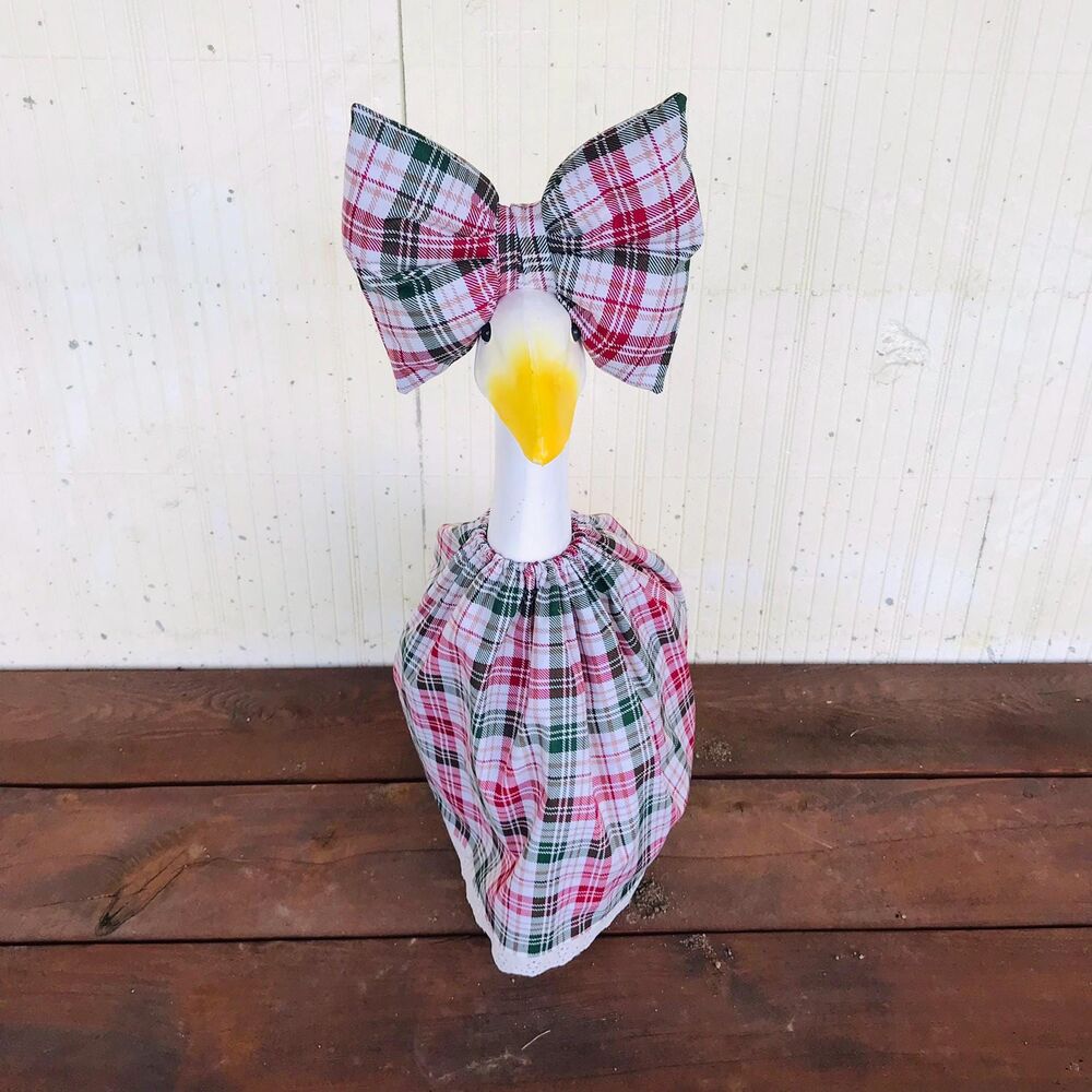 Porch Goose Dress & Bow Outfit For 18-23" Goose Handmade Christmas Plaid - Picture 13 of 13